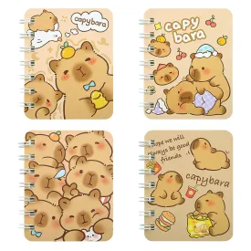 4 Packs Capybara Mini Spiral Notebooks, A7 3.2" x 4.1" Cute Waterproof Pocket Notepads Journal Memo Pads for Birthday Party Favors Birthday Gifts Stocking Stuffers School Kids Students Rewards Spiral-bound