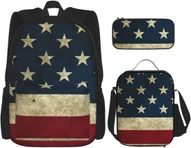 American Flag Print Pencil Case Lightweight Casual Fashion Backpack Lunch Bag Large Capacity Travel Bag