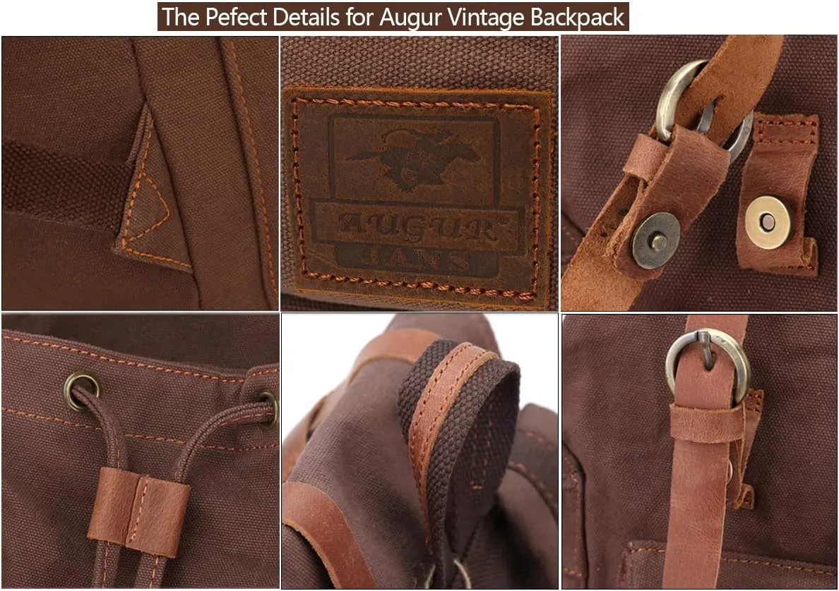 AUGUR High Capacity Canvas Vintage Backpack - for School College Hiking Travel 12-17" Laptop