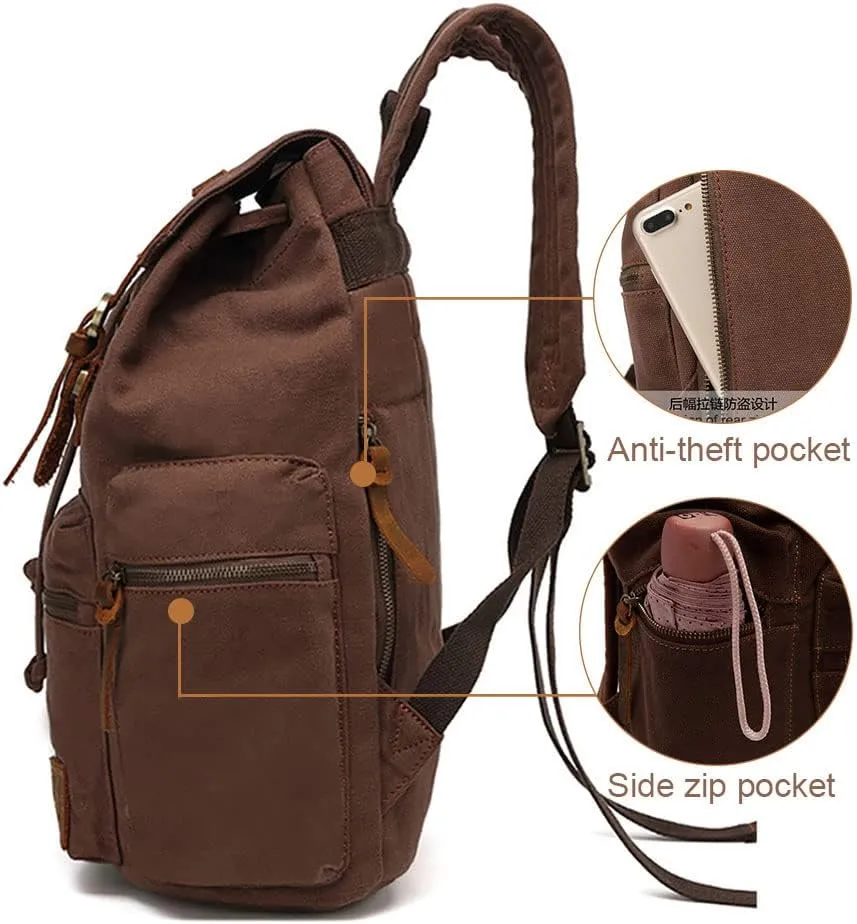 AUGUR High Capacity Canvas Vintage Backpack - for School College Hiking Travel 12-17" Laptop