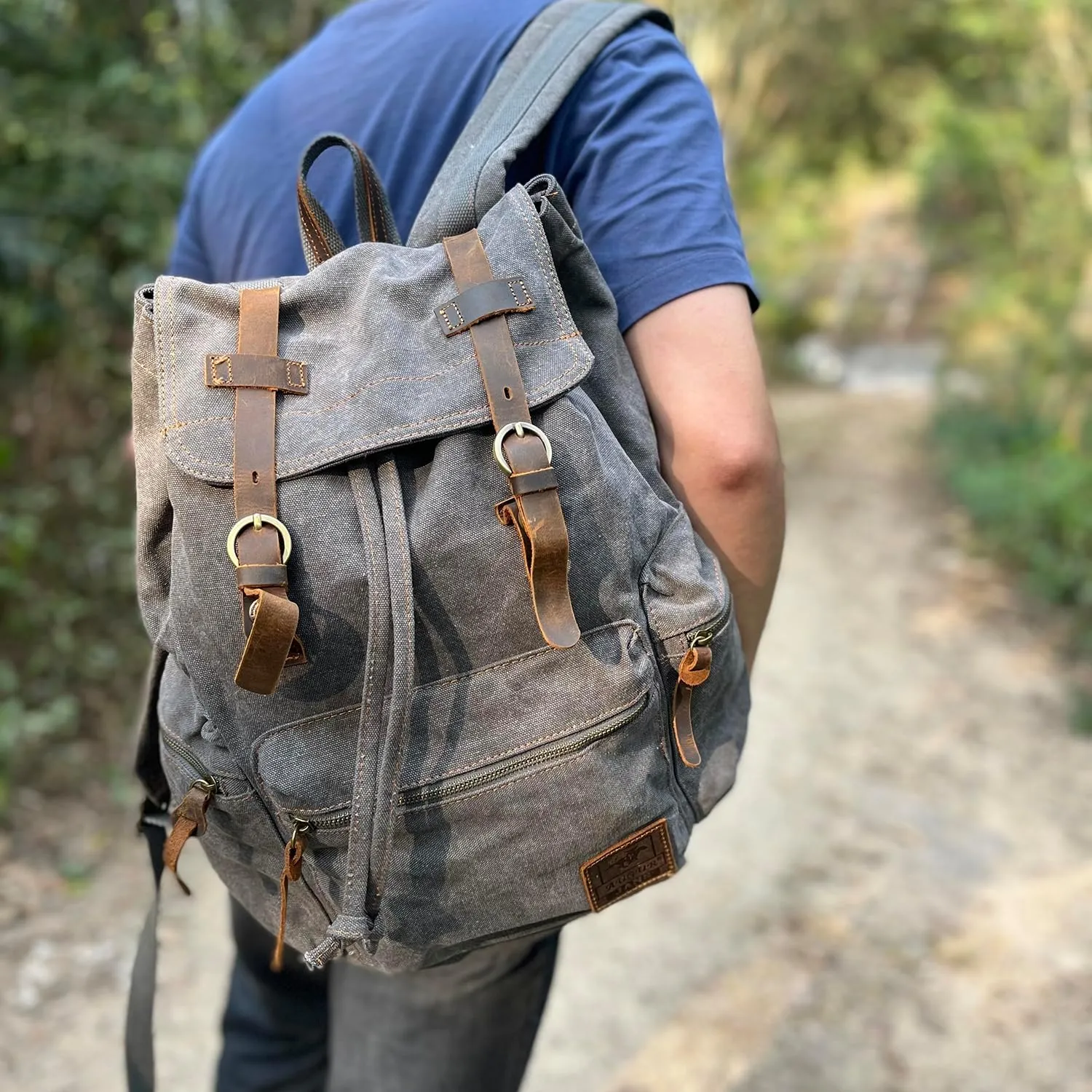 AUGUR High Capacity Canvas Vintage Backpack - for School College Hiking Travel 12-17" Laptop
