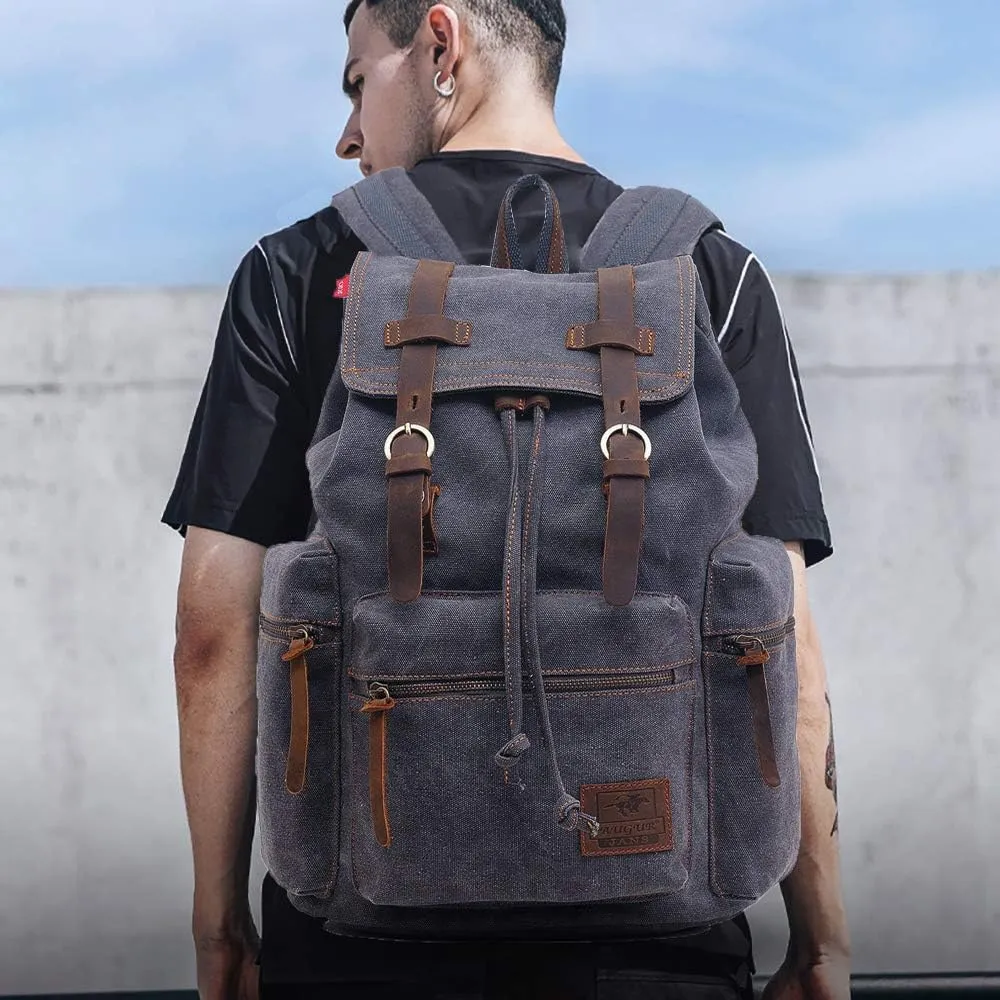AUGUR High Capacity Canvas Vintage Backpack - for School College Hiking Travel 12-17" Laptop