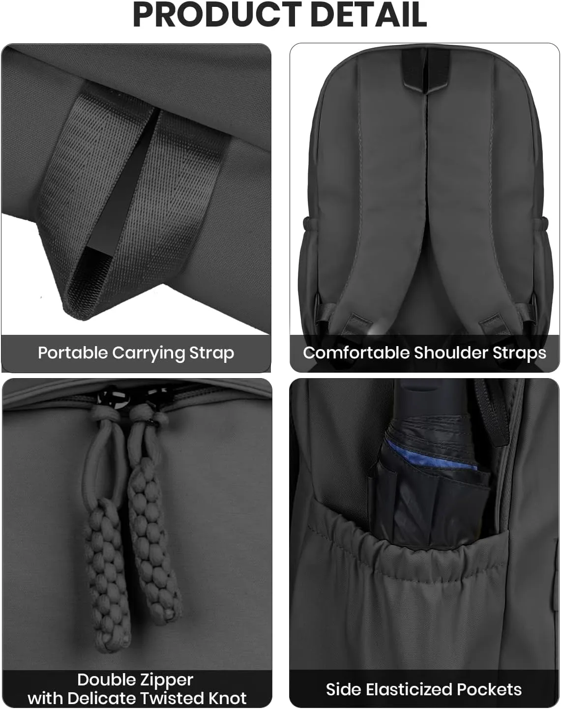 Black Casual Backpack, 14" Laptop Backpack, Bookbag for College, Daypack Backpack for Women Travel