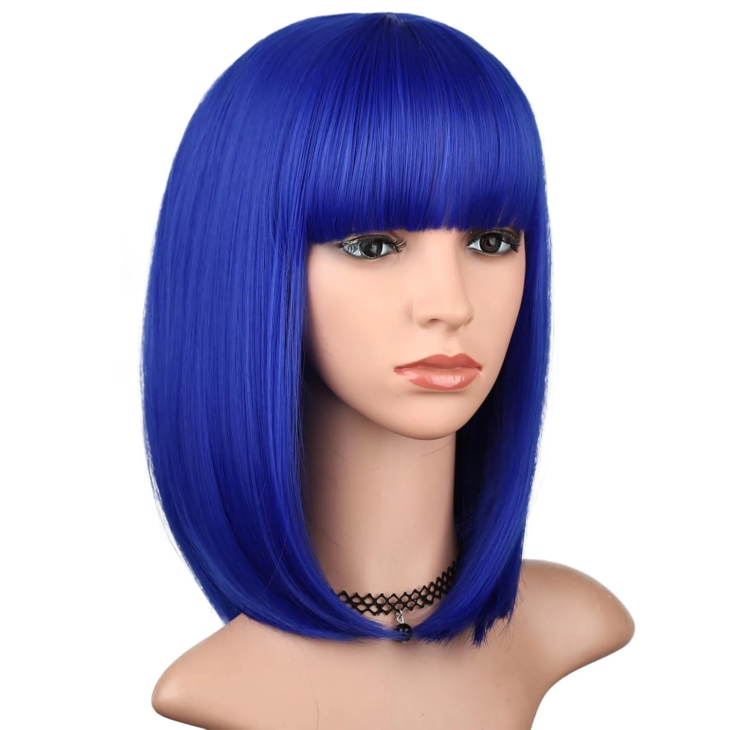 Blue Bob Wig with Bangs for Women 12 Inch Short Straight Blue Wigs Synthetic Colored Wigs