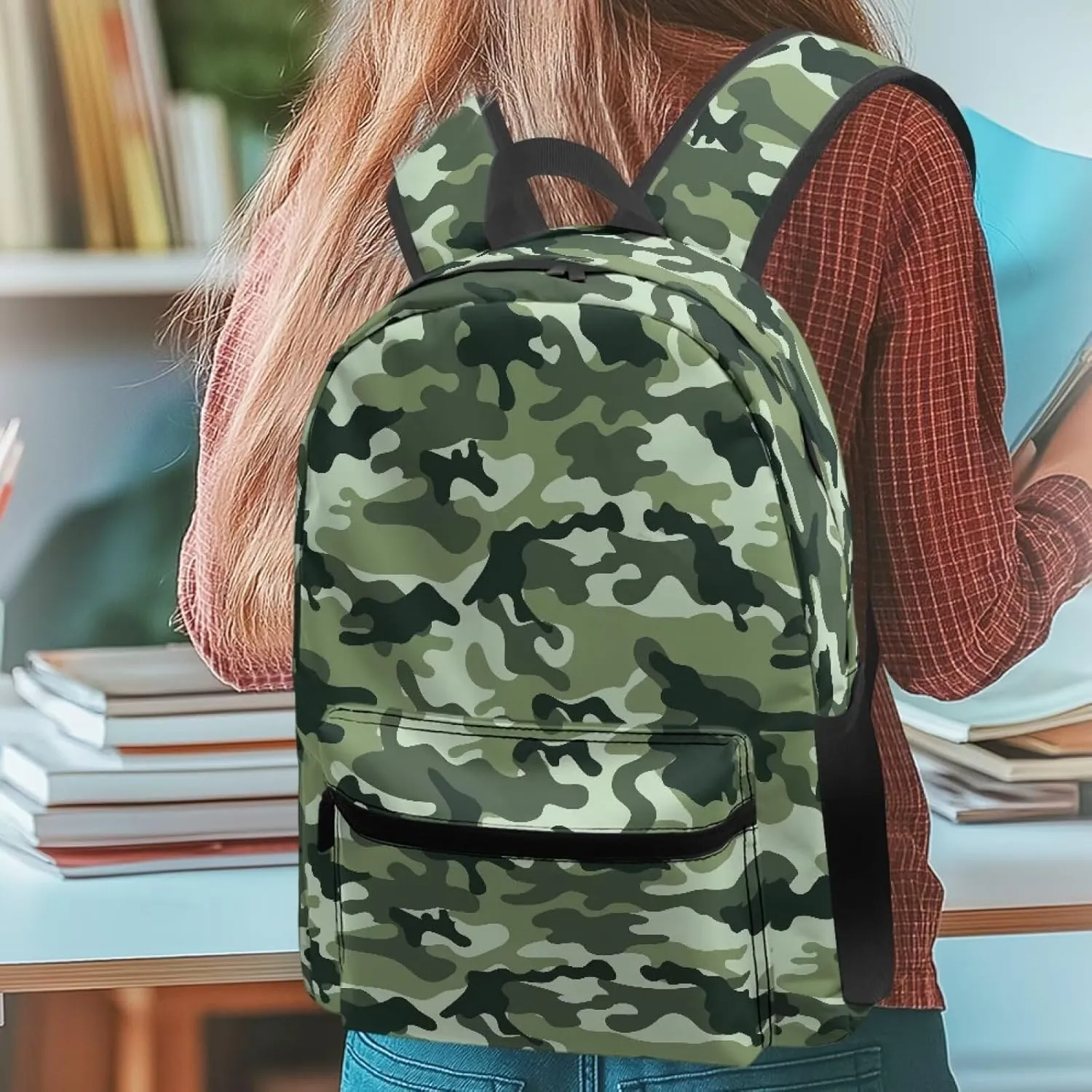 Camouflage Travel Backpack Fashion Ladies Computer Bag Laptop Back Pack Purse with Double Zipper and Handle Portable Quick-Access Daypack