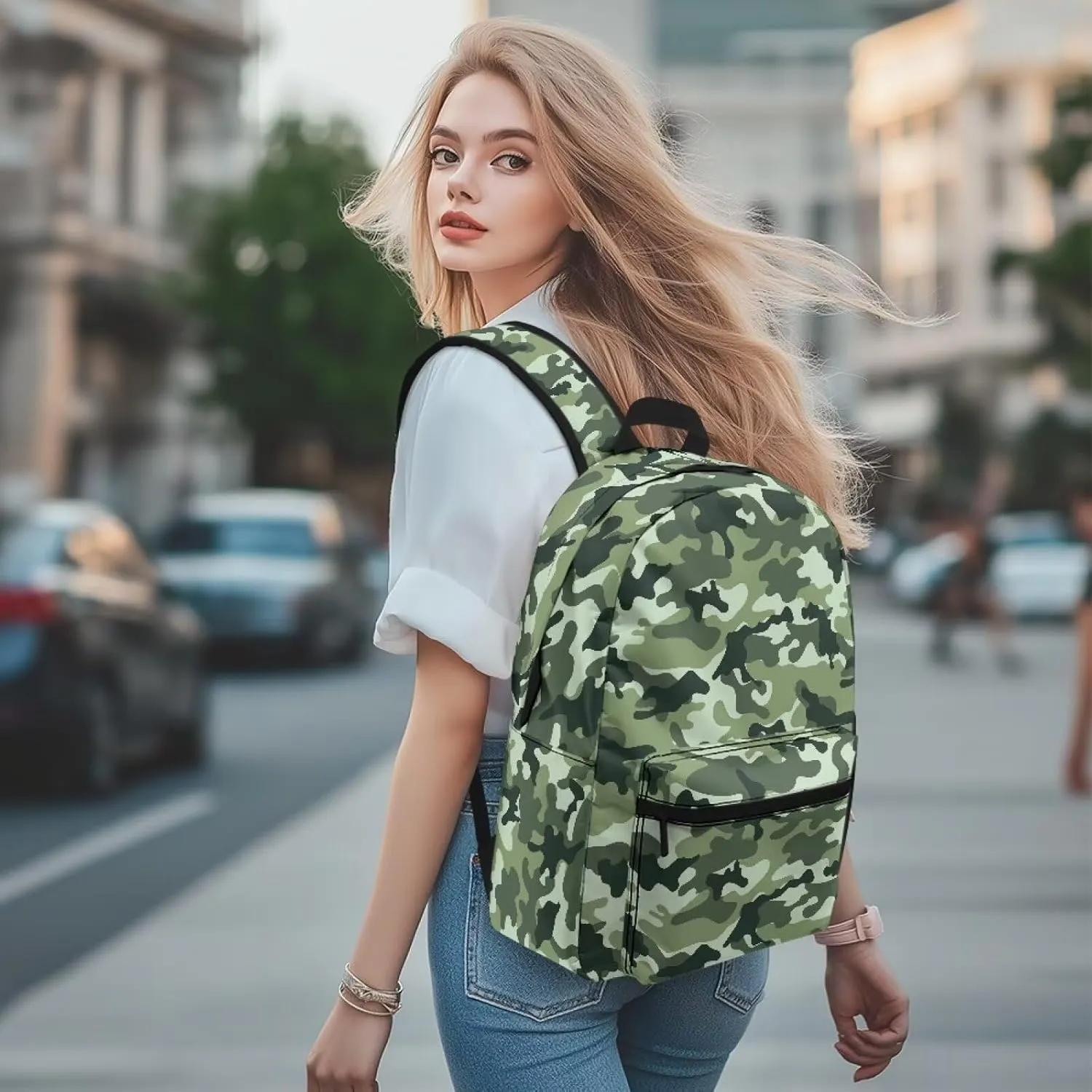Camouflage Travel Backpack Fashion Ladies Computer Bag Laptop Back Pack Purse with Double Zipper and Handle Portable Quick-Access Daypack
