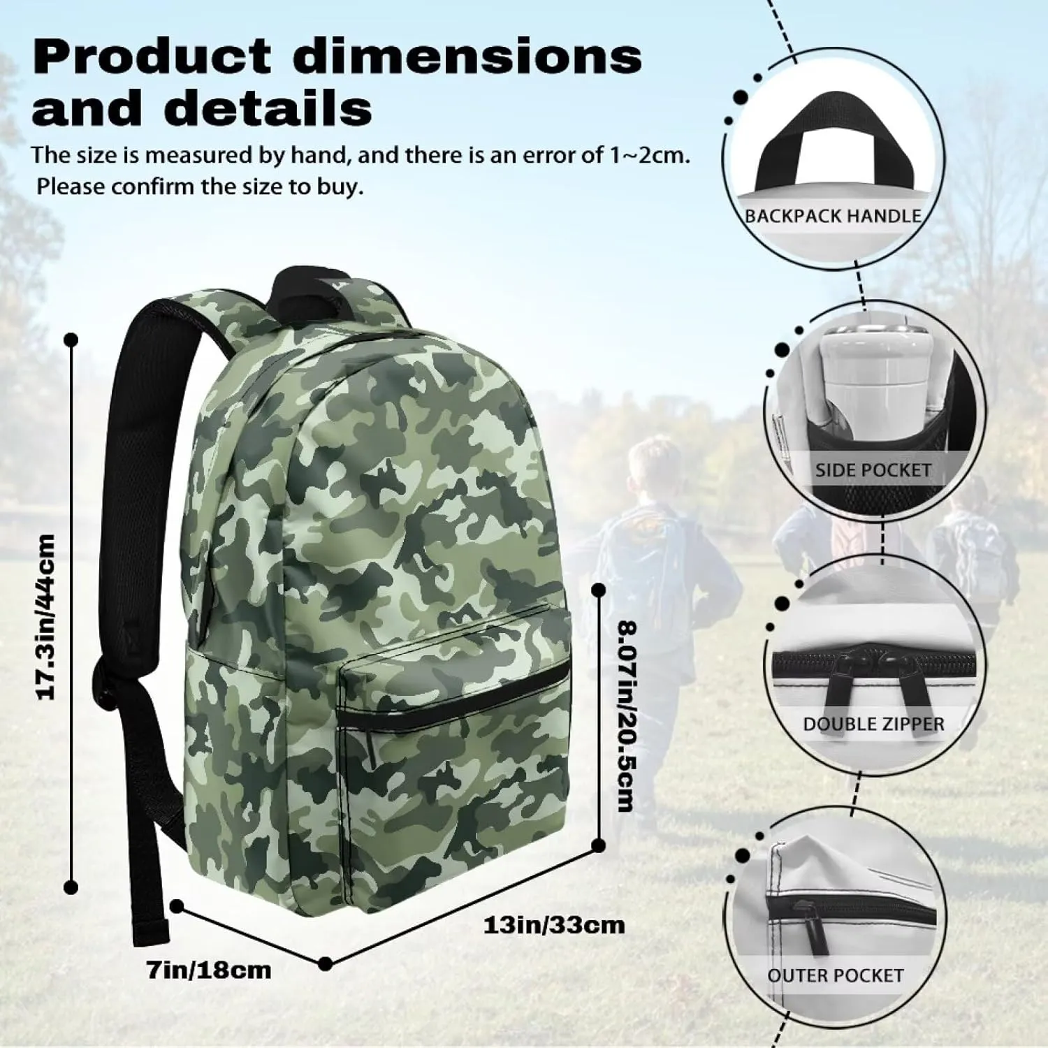 Camouflage Travel Backpack Fashion Ladies Computer Bag Laptop Back Pack Purse with Double Zipper and Handle Portable Quick-Access Daypack