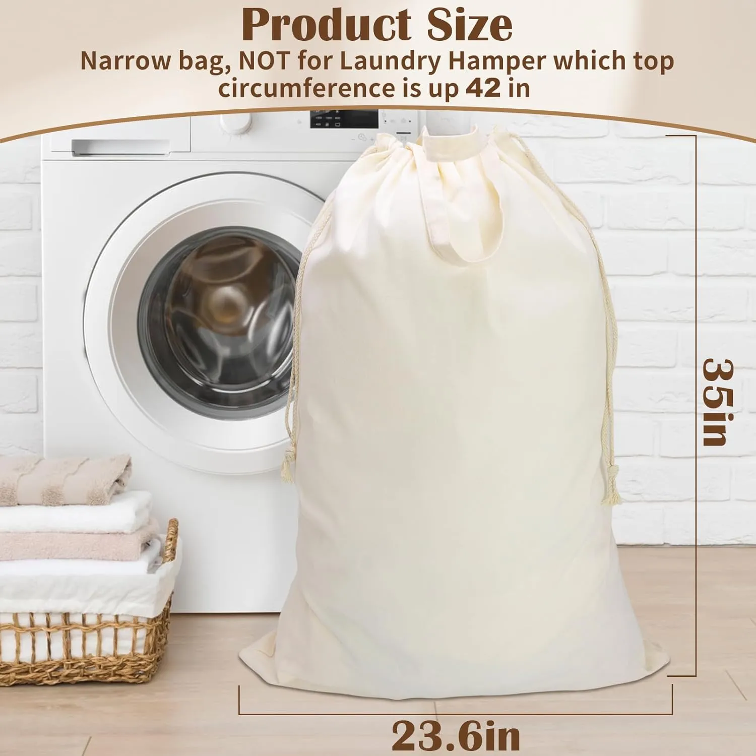 Canvas Laundry Bag with Handles & Drawstring 23.6"x35", Dirty Clothes Travel Bag, Heavy Duty Washable Cotton Laundry Sack for Travel, Camp, College (2 Pack)