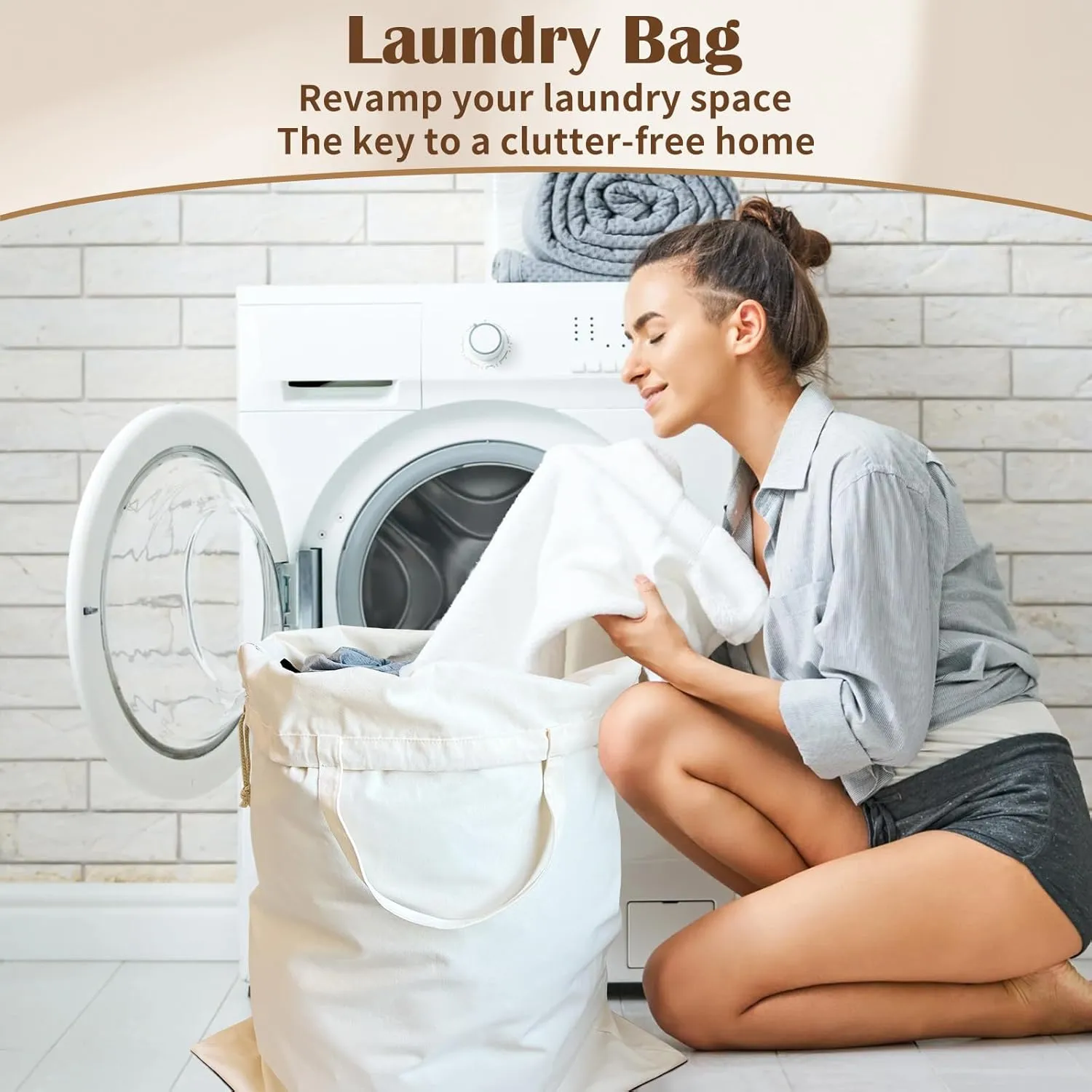 Canvas Laundry Bag with Handles & Drawstring 23.6"x35", Dirty Clothes Travel Bag, Heavy Duty Washable Cotton Laundry Sack for Travel, Camp, College (2 Pack)