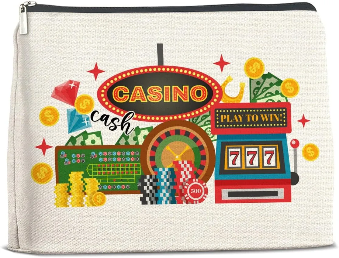 Casino Gifts Makeup Bag Last Vegas Casino Gifts for Women Friends Traveler Cosmetic Bag Casino Cash Zipper Makeup Pouch Gift, polychrome