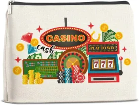 Casino Gifts Makeup Bag Last Vegas Casino Gifts for Women Friends Traveler Cosmetic Bag Casino Cash Zipper Makeup Pouch Gift, polychrome