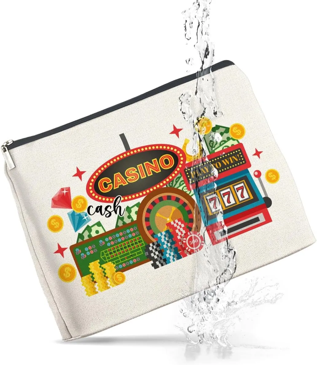 Casino Gifts Makeup Bag Last Vegas Casino Gifts for Women Friends Traveler Cosmetic Bag Casino Cash Zipper Makeup Pouch Gift, polychrome