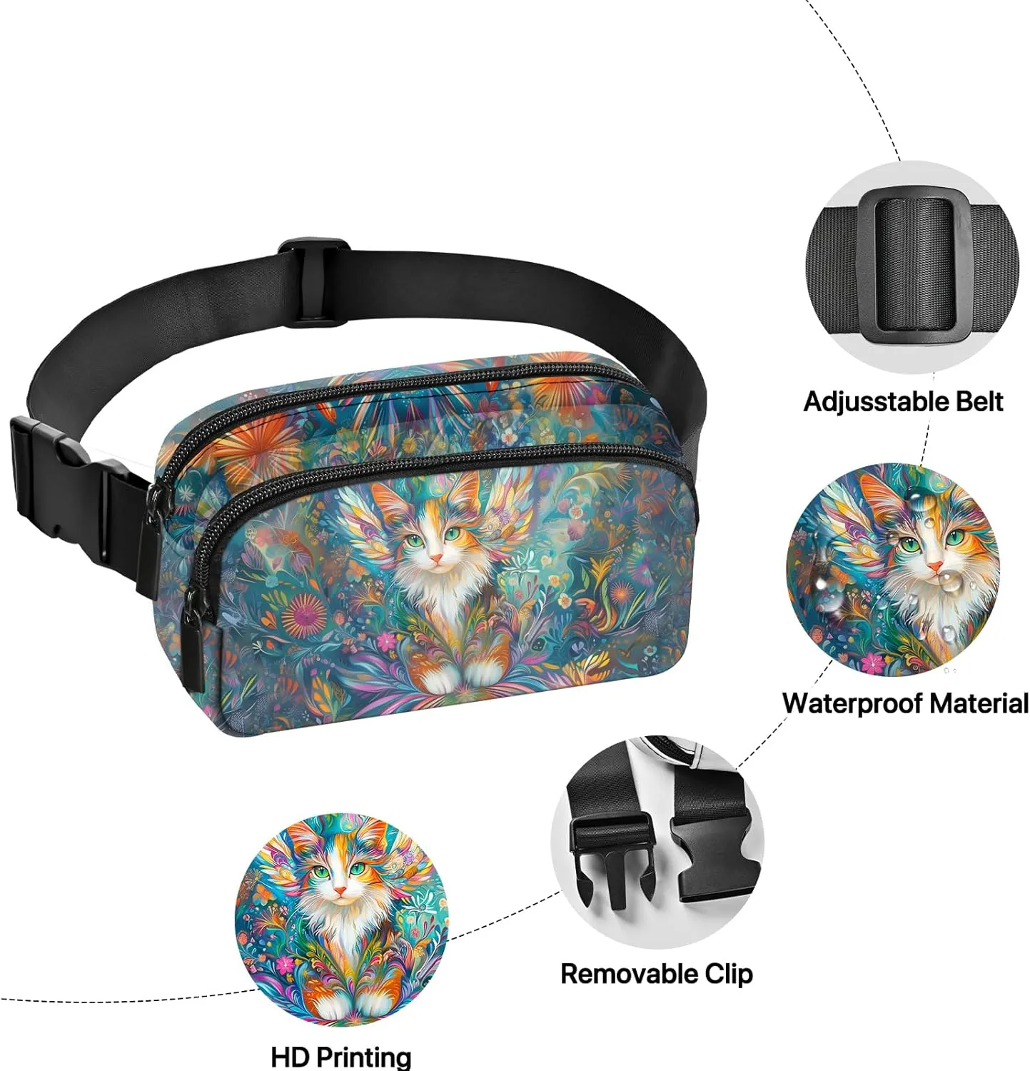 Cat Fanny Pack for Women Belt Bag Fashion Waist Pouch with Adjustable Strap for Sports Running Traveling Hiking Camping Cycling