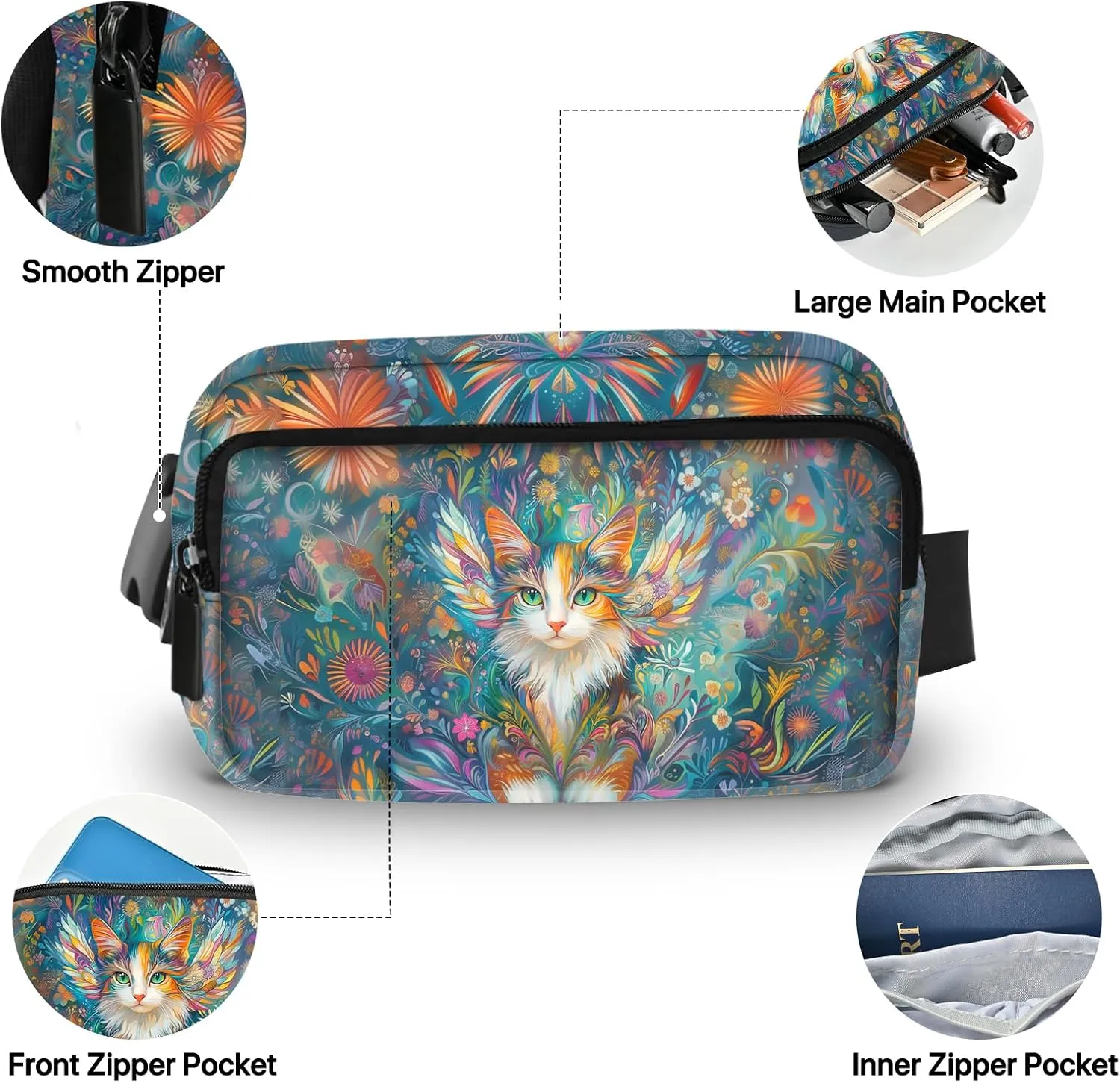 Cat Fanny Pack for Women Belt Bag Fashion Waist Pouch with Adjustable Strap for Sports Running Traveling Hiking Camping Cycling