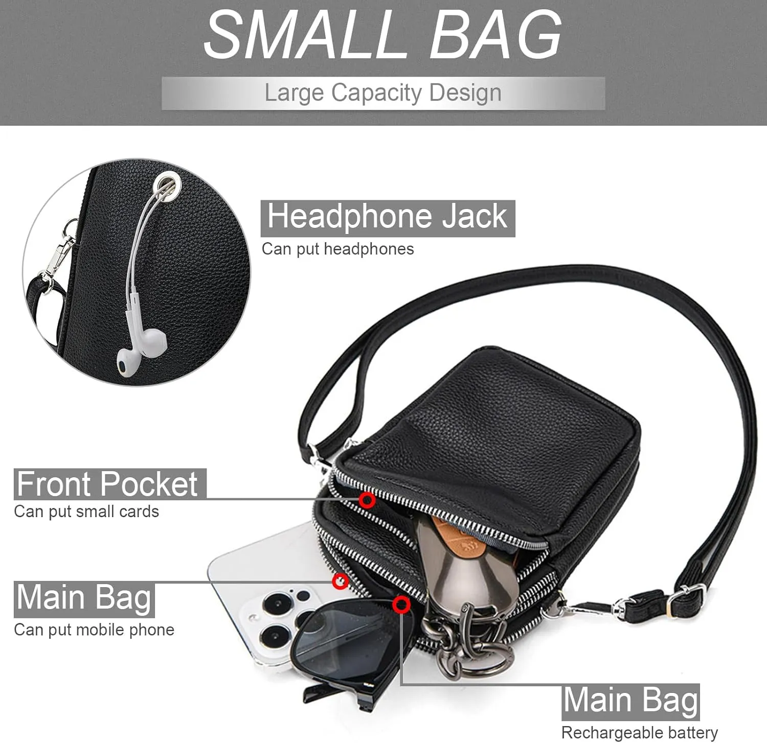 Cell Phone Purse Small Crossbody Bag for Women Men Leather Mini Shoulder Bag Wallet with Card Holder Slot Pouch Neck Strap for All Smartphones iPhone 16 Pro Max 15 Plus 14 13 12 11 X up to 7.5" Silver