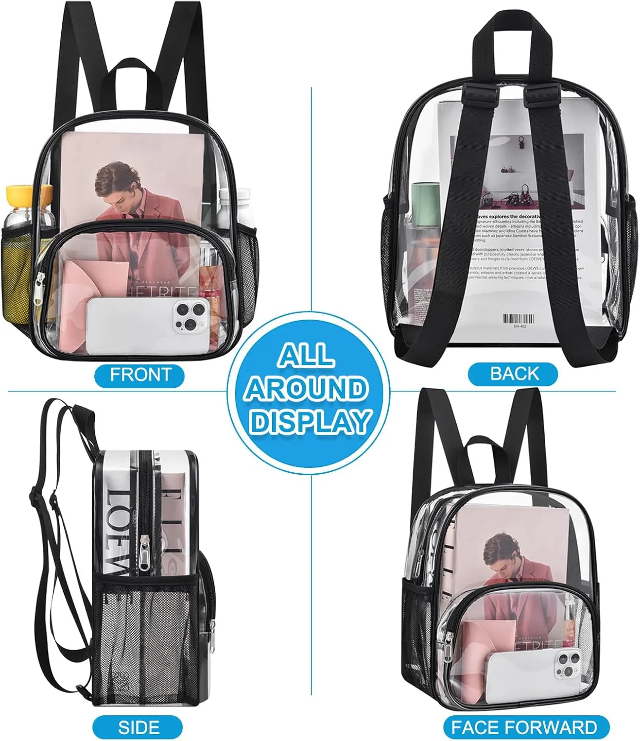 Clear Backpack for Stadium Events Clear Backpack 12x12x6 with Front Pocket for Concert Sport Fashion Women Backpack Events Work Travel