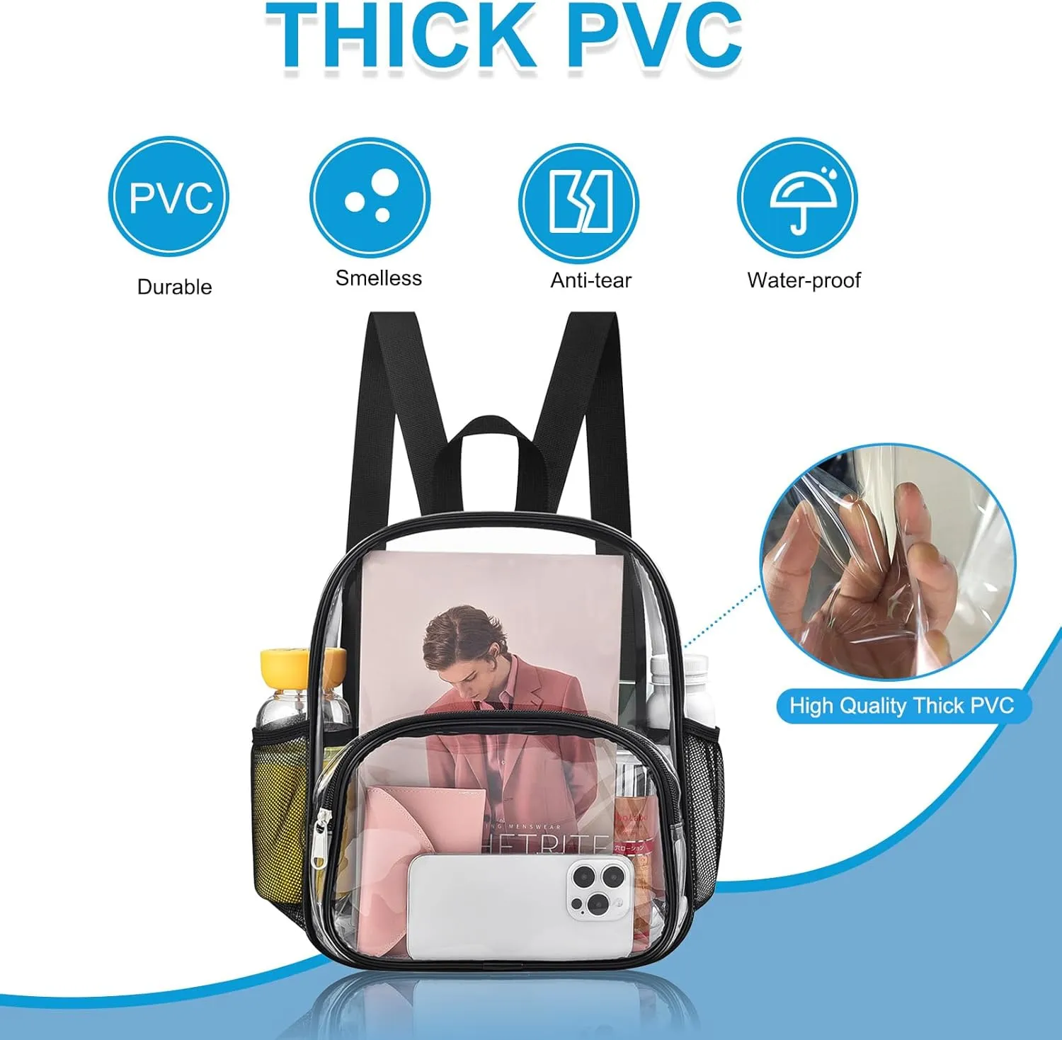 Clear Backpack for Stadium Events Clear Backpack 12x12x6 with Front Pocket for Concert Sport Fashion Women Backpack Events Work Travel