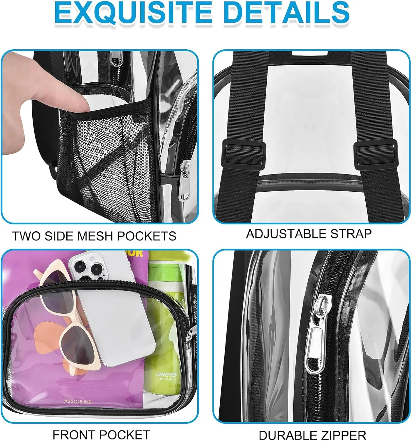 Clear Backpack for Stadium Events Clear Backpack 12x12x6 with Front Pocket for Concert Sport Fashion Women Backpack Events Work Travel