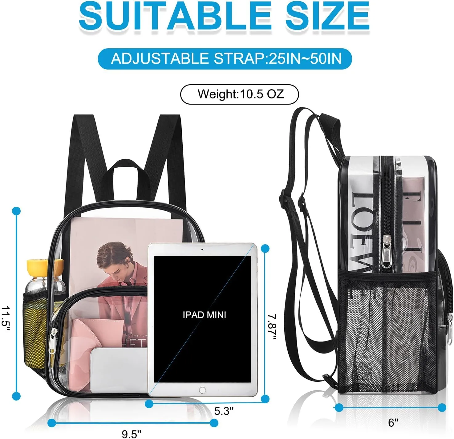 Clear Backpack for Stadium Events Clear Backpack 12x12x6 with Front Pocket for Concert Sport Fashion Women Backpack Events Work Travel