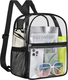 Clear Backpack Stadium Approved 12126 Clear Mini Backpack Small Transparent Backpack for Concert, Beach, Work, Travel & SportingBlack