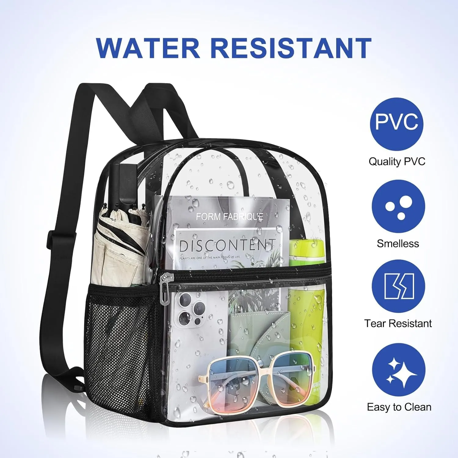 Clear Backpack Stadium Approved 12126 Clear Mini Backpack Small Transparent Backpack for Concert, Beach, Work, Travel & SportingBlack