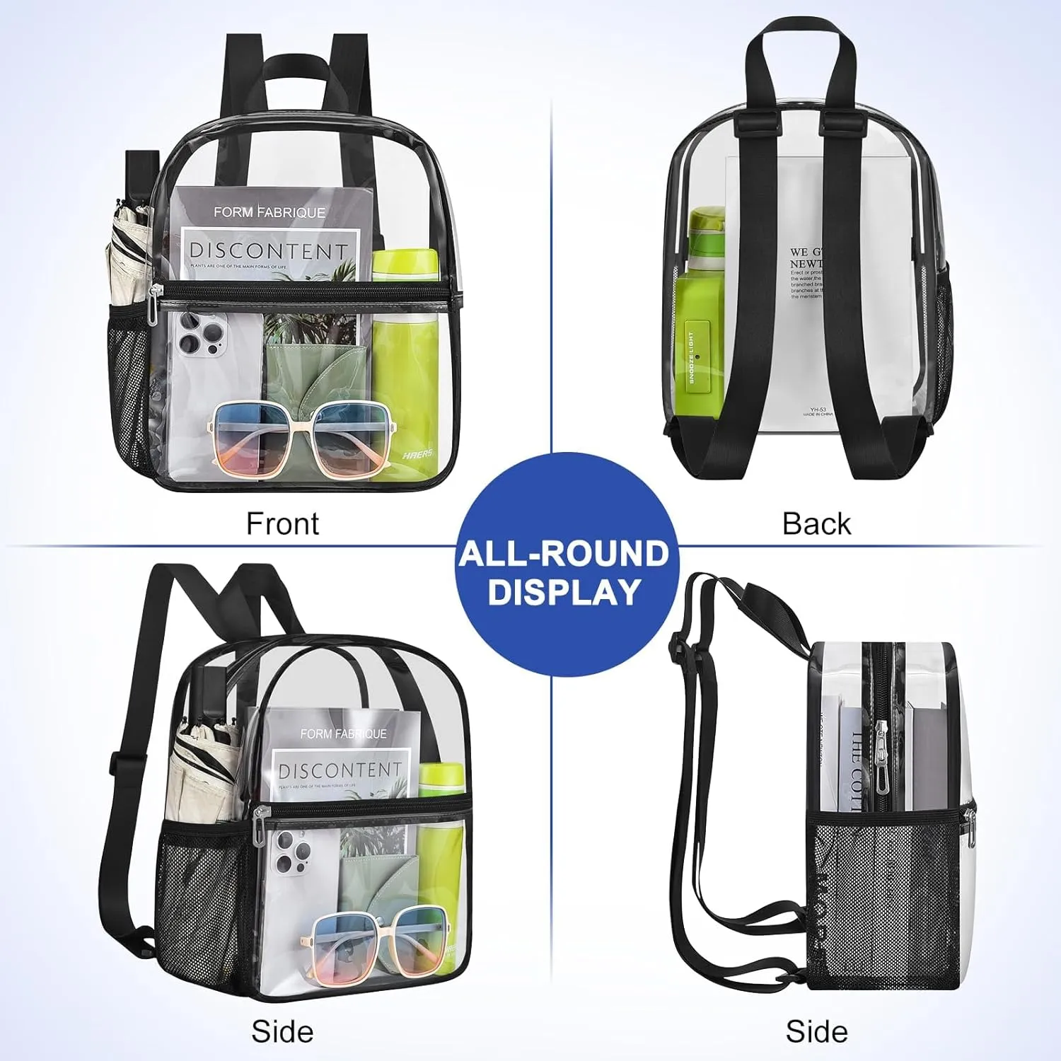 Clear Backpack Stadium Approved 12126 Clear Mini Backpack Small Transparent Backpack for Concert, Beach, Work, Travel & SportingBlack