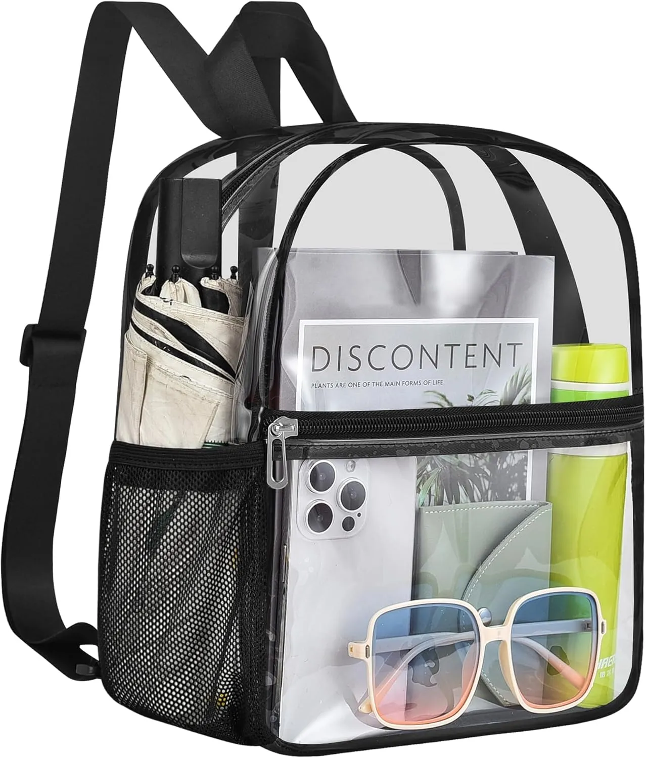 Clear Backpack Stadium Approved 12126 Clear Mini Backpack Small Transparent Backpack for Concert, Beach, Work, Travel & SportingBlack