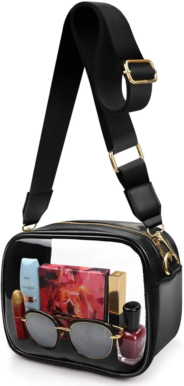 COROMAY Clear Bag Stadium Approved, Crossbody Purse with Adjustable Strap, Leather Bag for Stadium Events