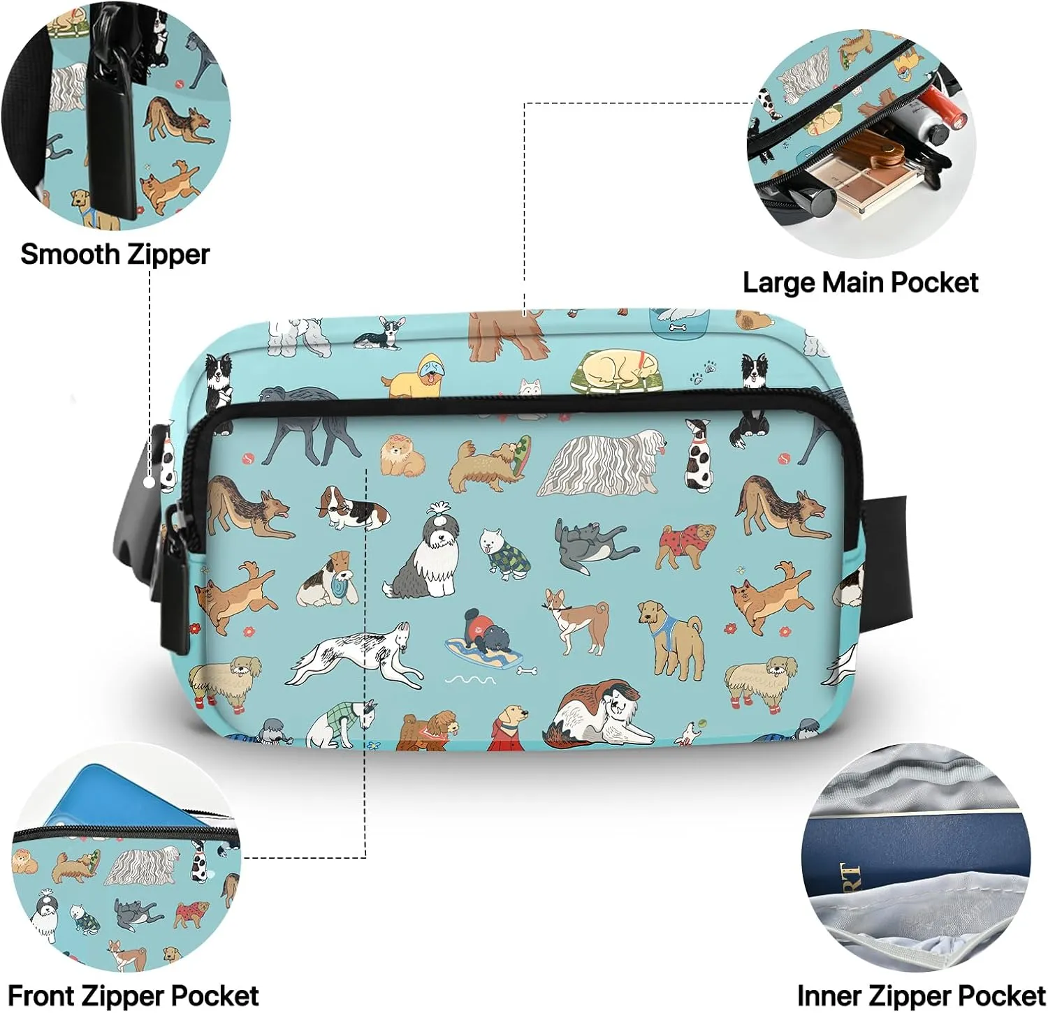 Dog Fanny Pack for Women Belt Bag Fashion Waist Pouch with Adjustable Strap for Sports Running Traveling Hiking Camping Cycling