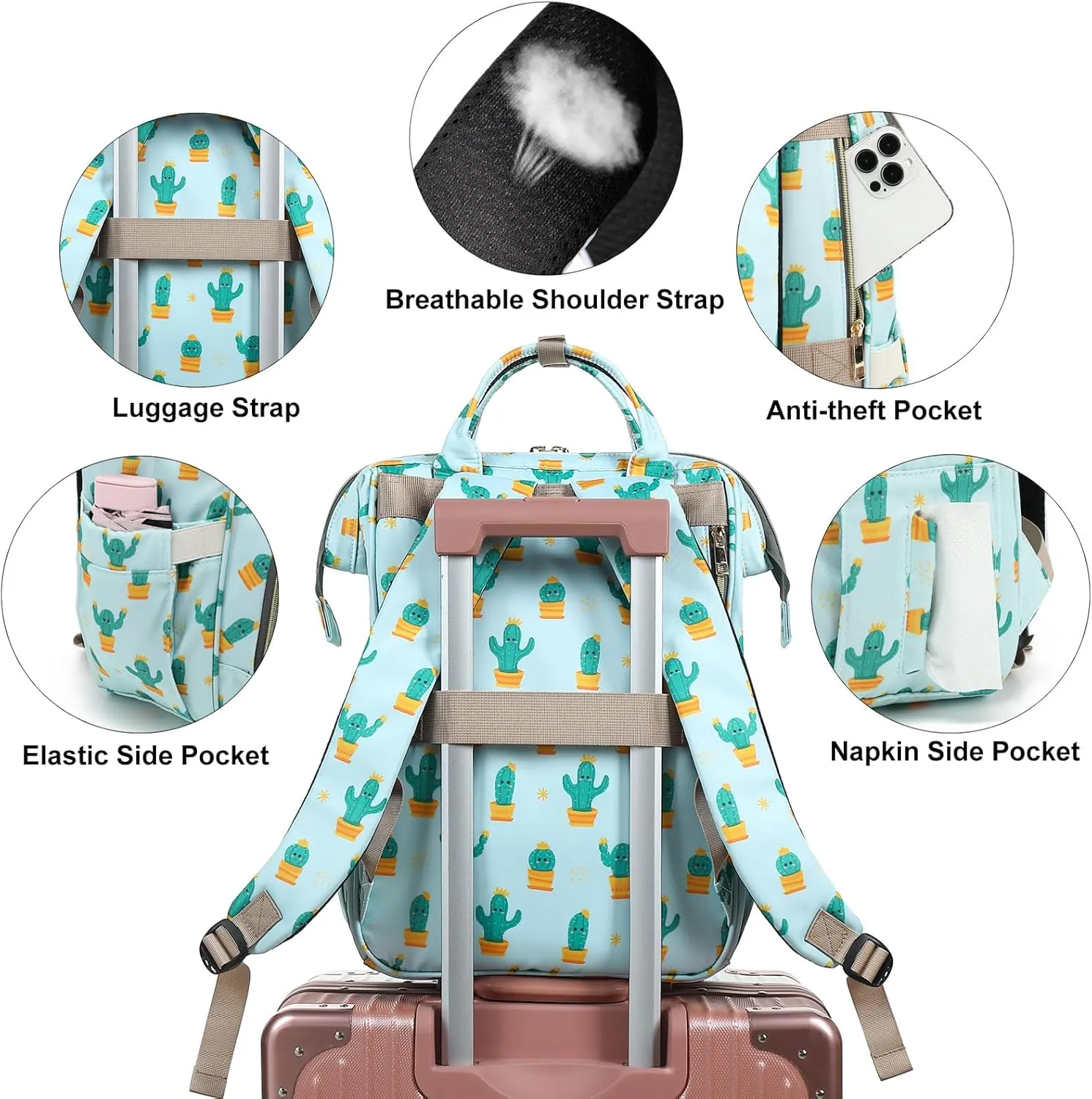 Fuyicat Cactus Insulated Lunch Laptop Backpack Backpack for Women, Girls School Backpack College Bookbags Picnic Cooler Backpack