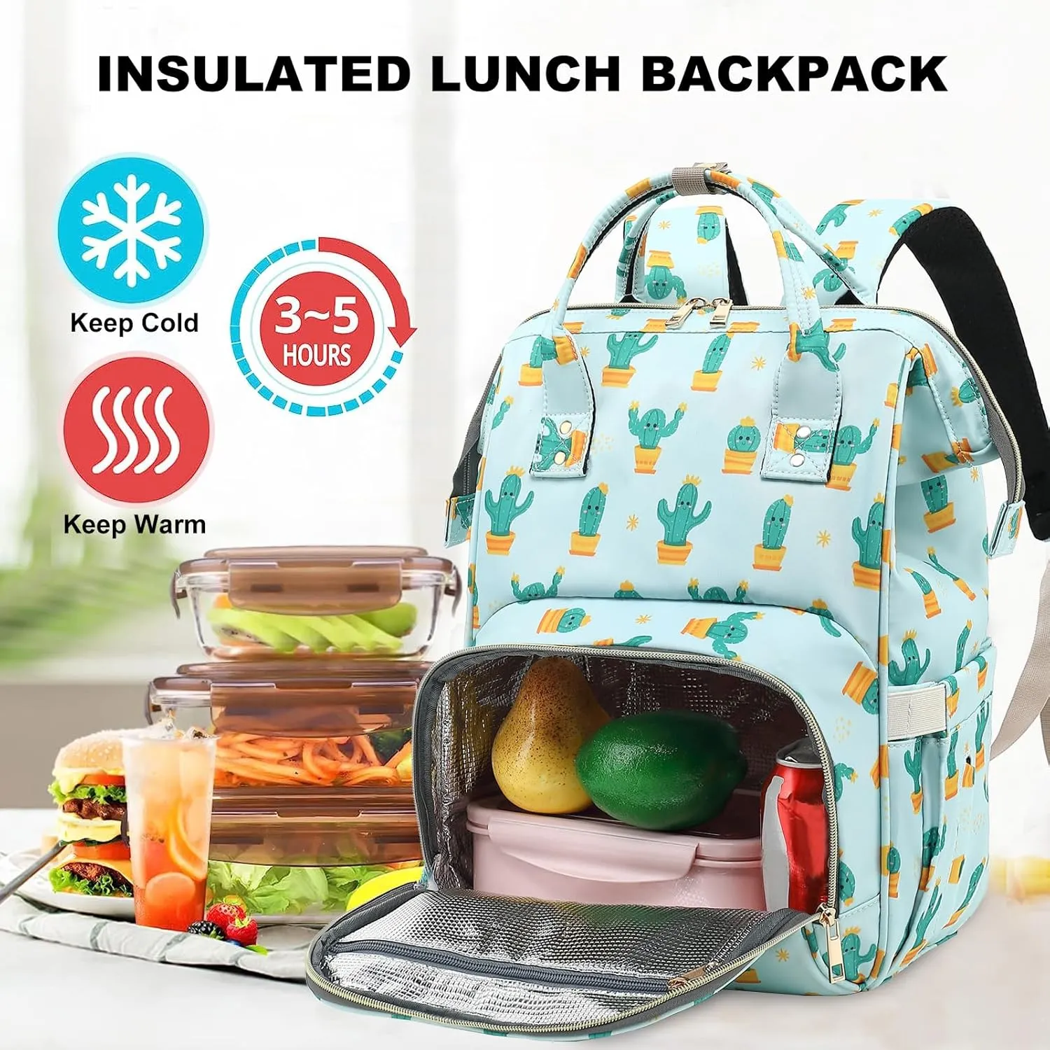 Fuyicat Cactus Insulated Lunch Laptop Backpack Backpack for Women, Girls School Backpack College Bookbags Picnic Cooler Backpack