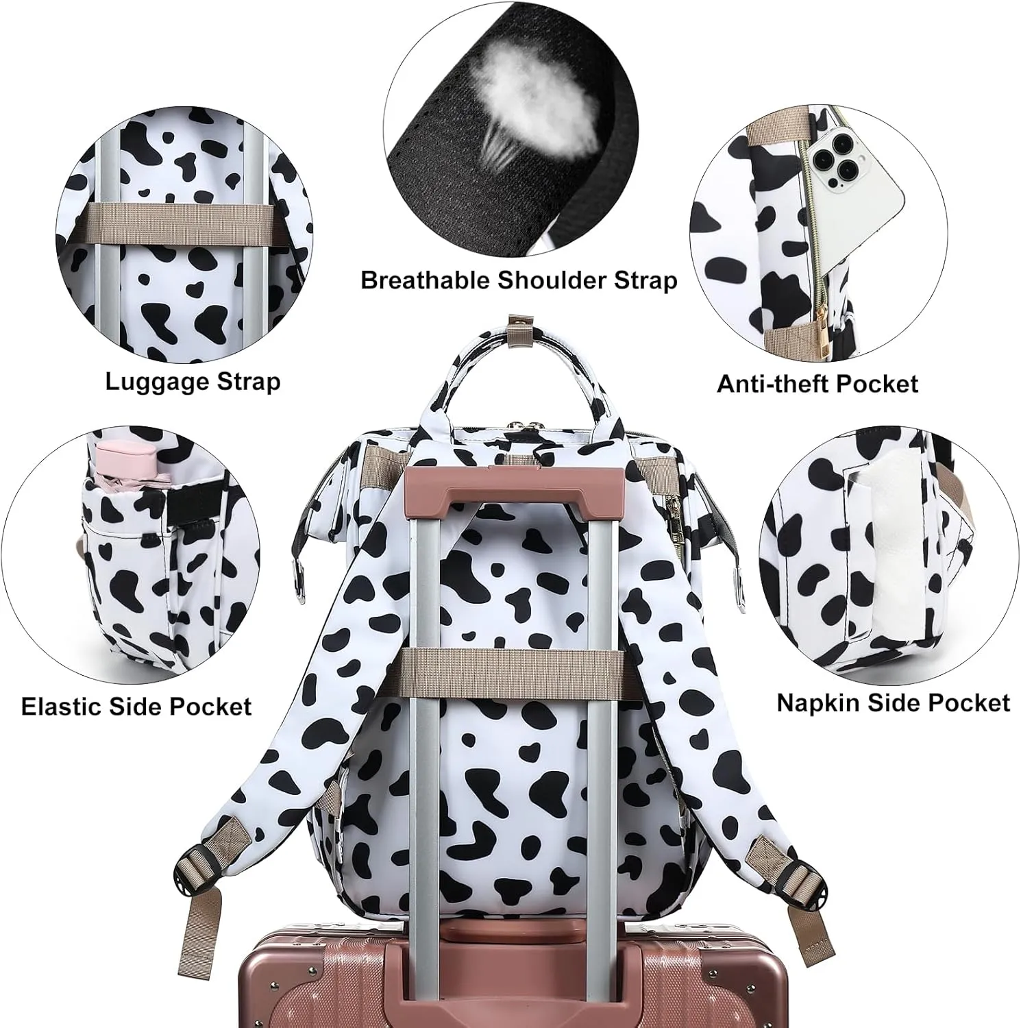 Fuyicat Cow Print Insulated Lunch Laptop Backpack Backpack for Women, Girls School Backpack College Bookbags Picnic Cooler Backpack
