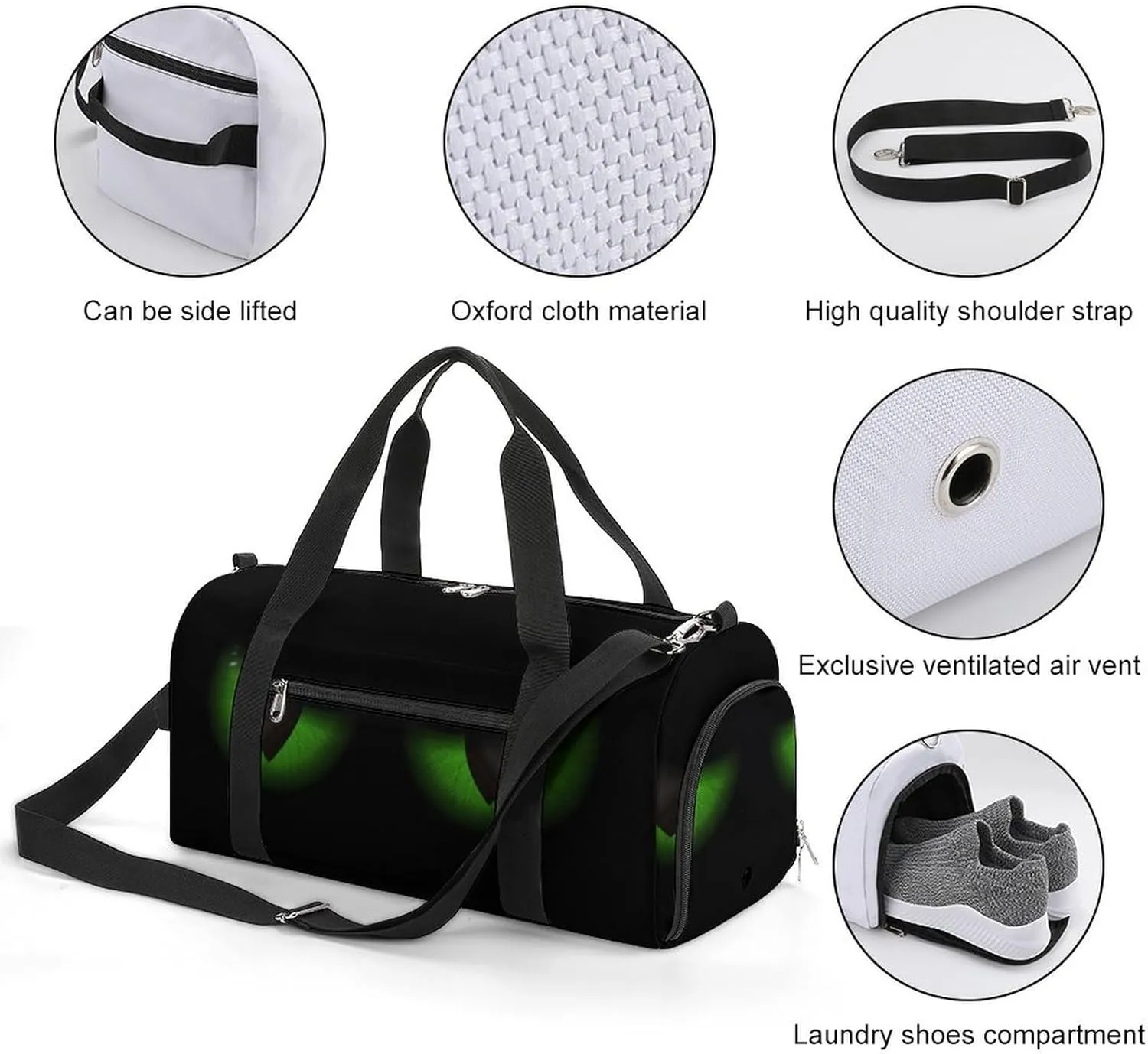Green Evil Eyes Background Duffel with Shoe Compartment Lightweight Gym Bag for Women Men