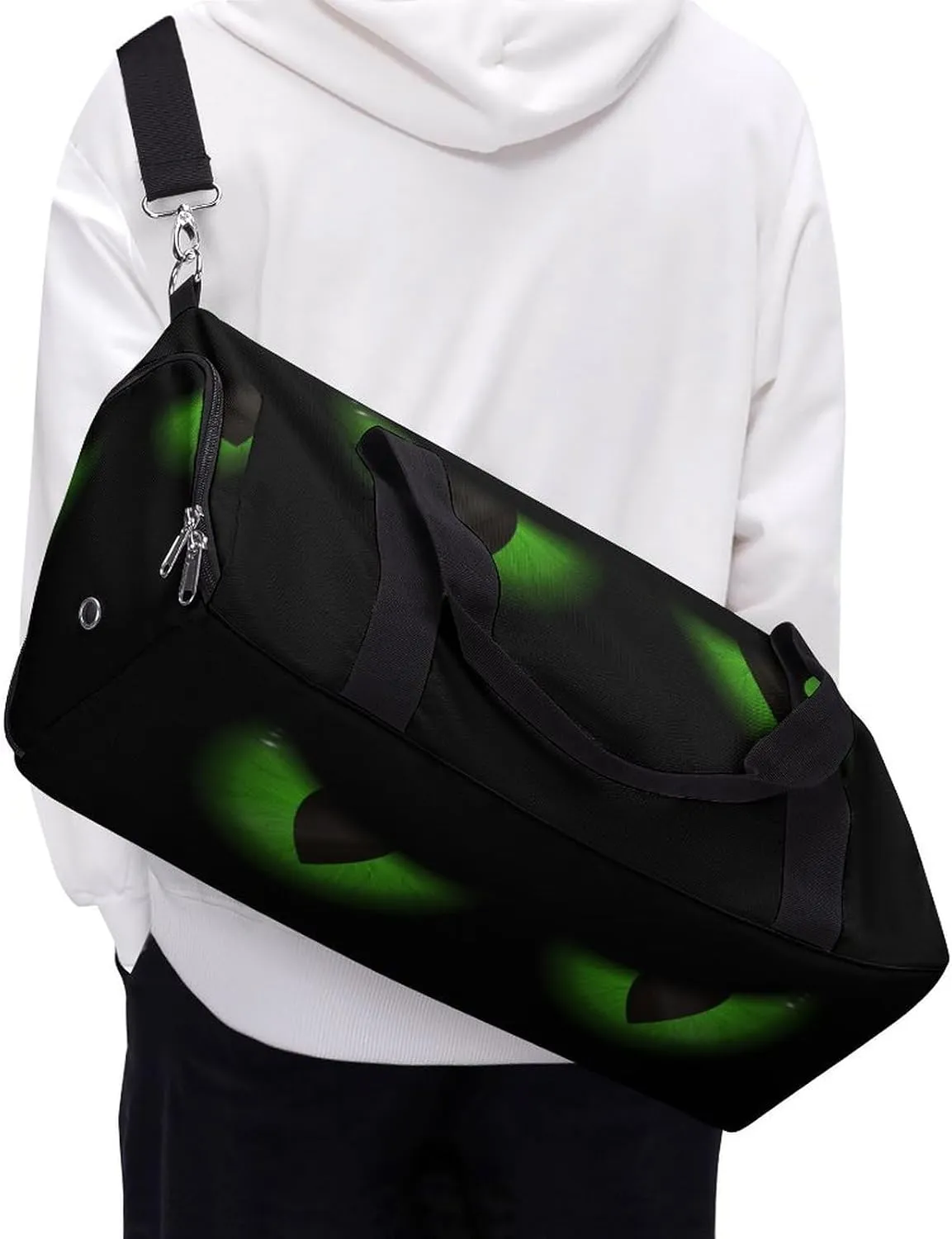 Green Evil Eyes Background Duffel with Shoe Compartment Lightweight Gym Bag for Women Men