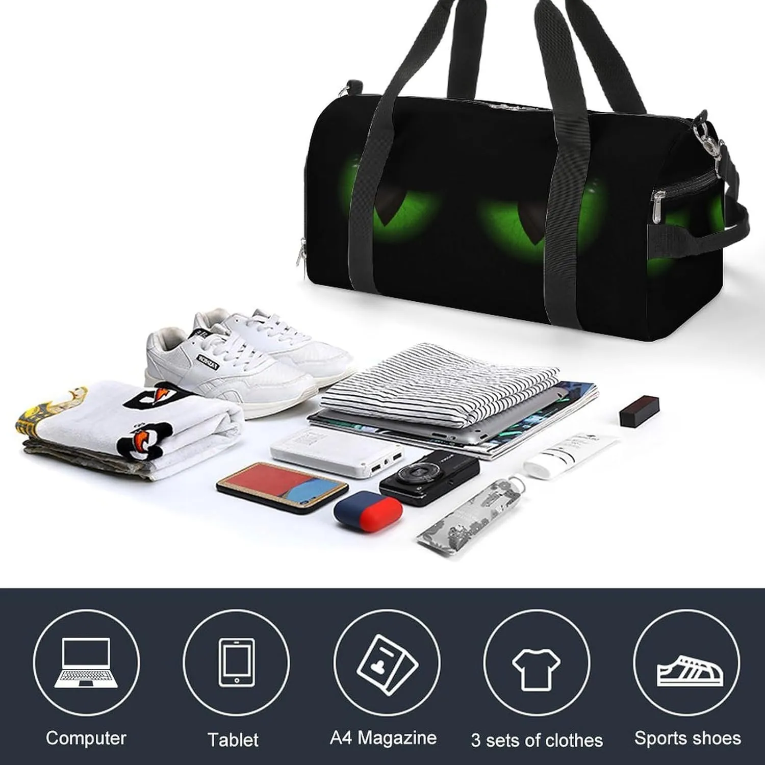 Green Evil Eyes Background Duffel with Shoe Compartment Lightweight Gym Bag for Women Men