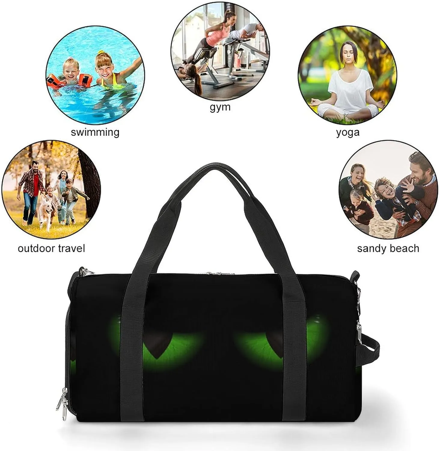 Green Evil Eyes Background Duffel with Shoe Compartment Lightweight Gym Bag for Women Men