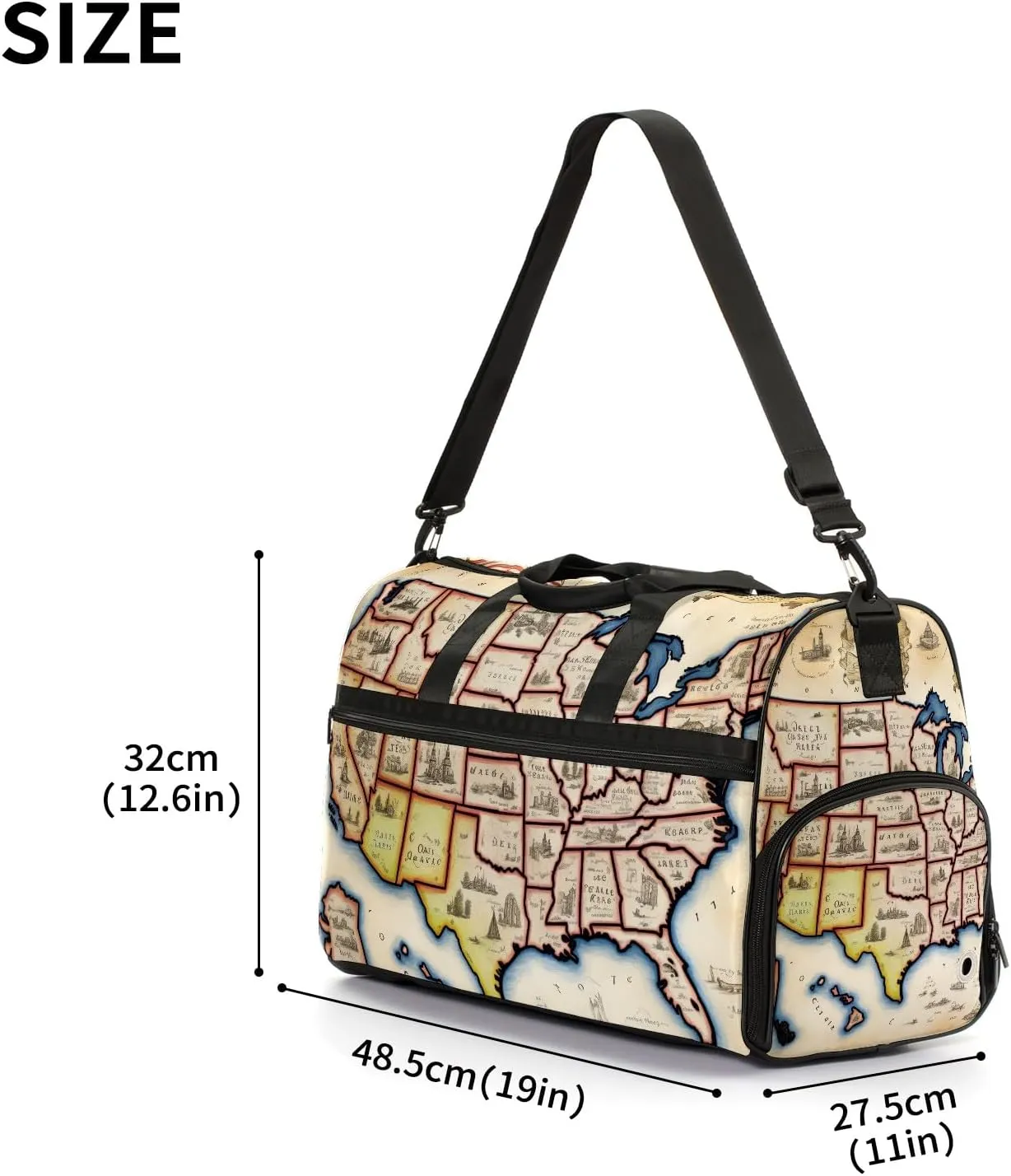 Gym Bag for Women Men, Yoga Bag with Shoe Pocket, Travel Duffel Tote Bag for Plane, Workout, Swimming, Weekend Overnight Bag Carry on Bag Hospital Holdalls, America Map - 31