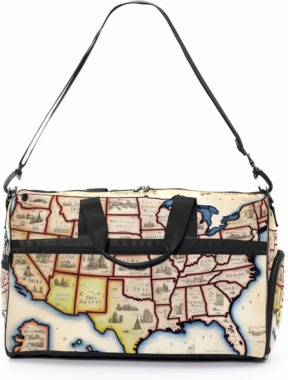 Gym Bag for Women Men, Yoga Bag with Shoe Pocket, Travel Duffel Tote Bag for Plane, Workout, Swimming, Weekend Overnight Bag Carry on Bag Hospital Holdalls, America Map - 31