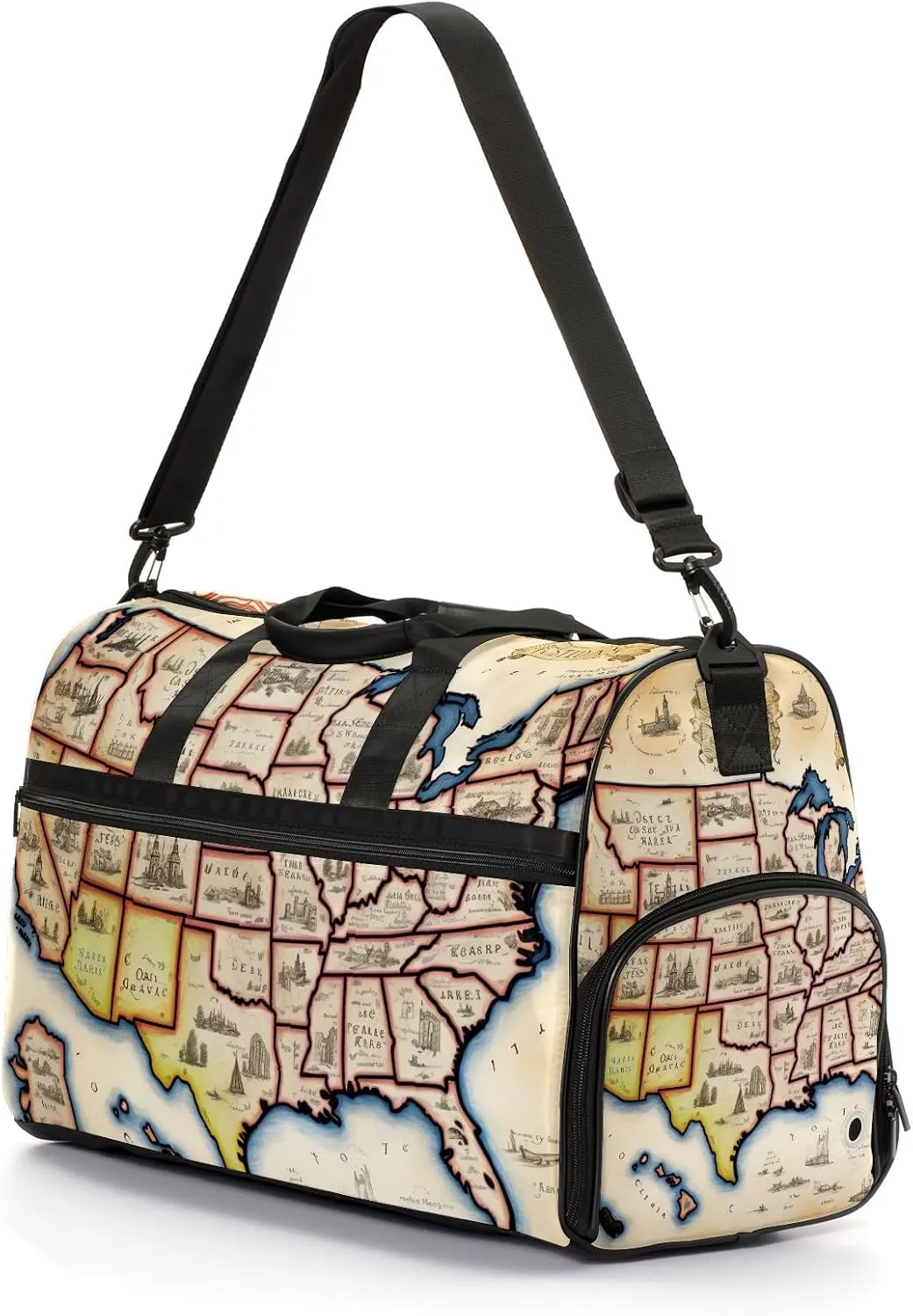 Gym Bag for Women Men, Yoga Bag with Shoe Pocket, Travel Duffel Tote Bag for Plane, Workout, Swimming, Weekend Overnight Bag Carry on Bag Hospital Holdalls, America Map - 31