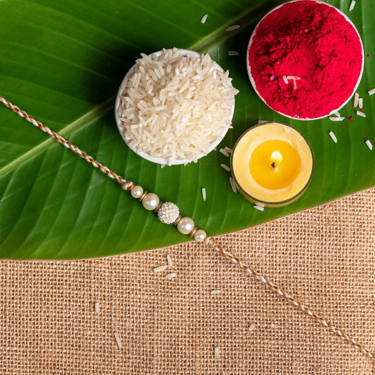 Handmade Designer Beaded Pearl Rakhi with Roli and Chawal for Brother - Traditional Love Token