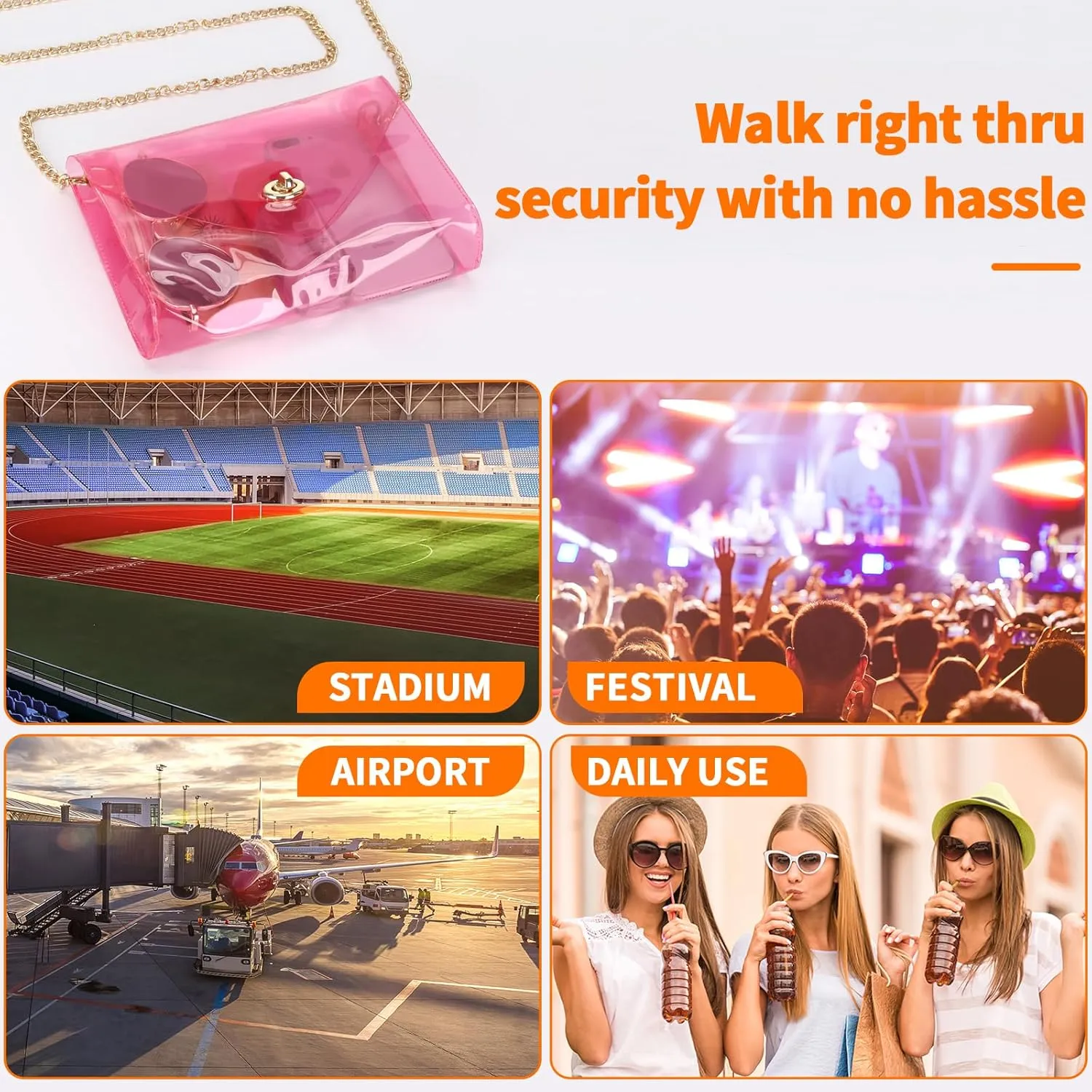 HAOGUAGUA Clear Purse for Women, Clear Bag Stadium Approved, See Through Clear Handbag for Concerts Sports Events