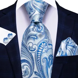 Hi-Tie Paisley Tie Sky Blue Silk Necktie for Men