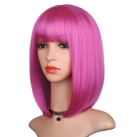 Hot Pink Bob Wig with Bangs for Women 12 Inch Short Straight Pink Wigs Synthetic Colorful Wigs