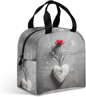 Insulated Lunch Bags for Women Men,Flowers on Concrete Printed Cute Adult Lunch Tote Bag,Reusable Leakproof Bento Lunch Bag,High Capacity Small Cooler Bag for Work Office Picnic Or Travel