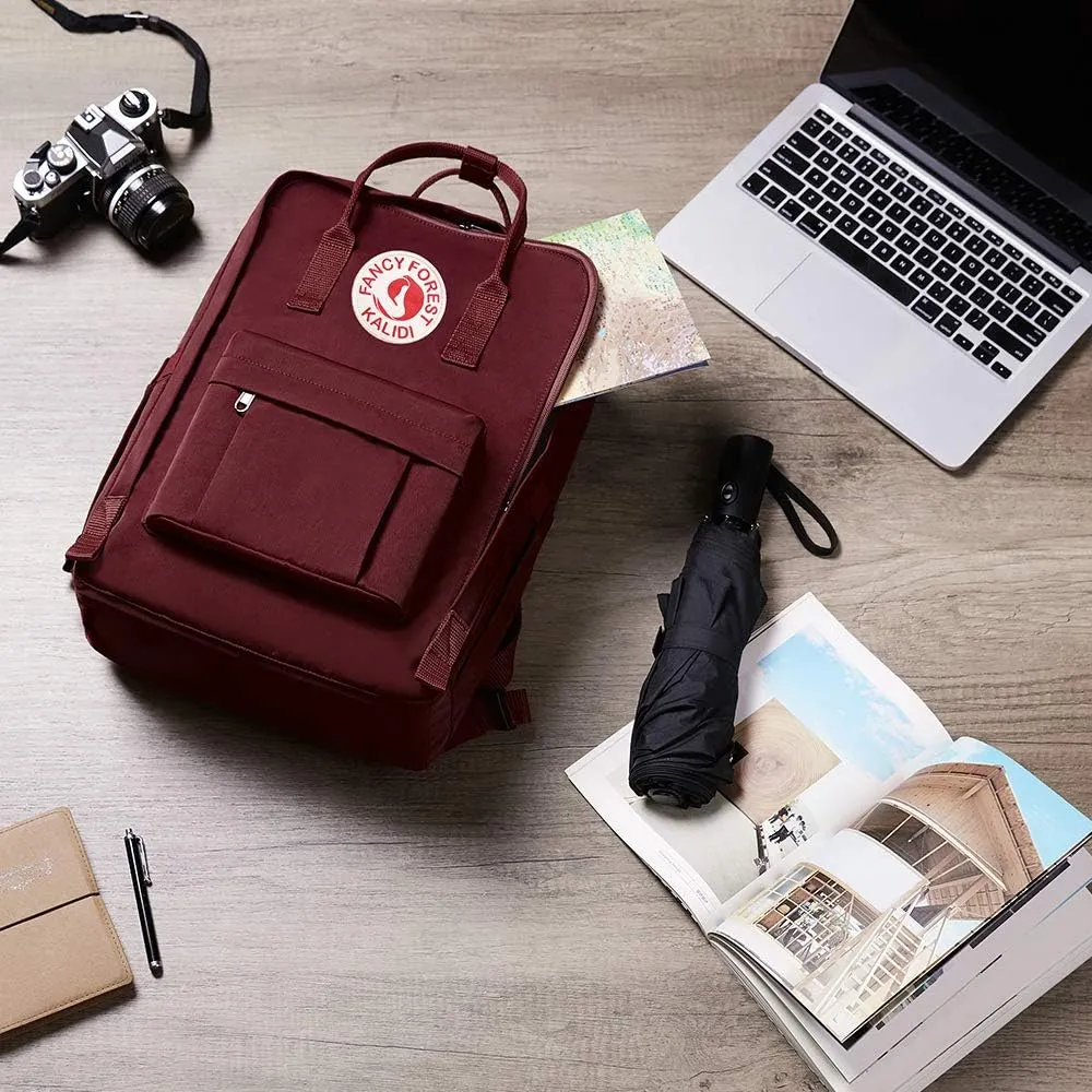 KALIDI Casual Laptop Backpack 15 Inches Classic Camping Rucksack Travel Outdoor Square Daypack College Hiking Gym Bag, Burgundy