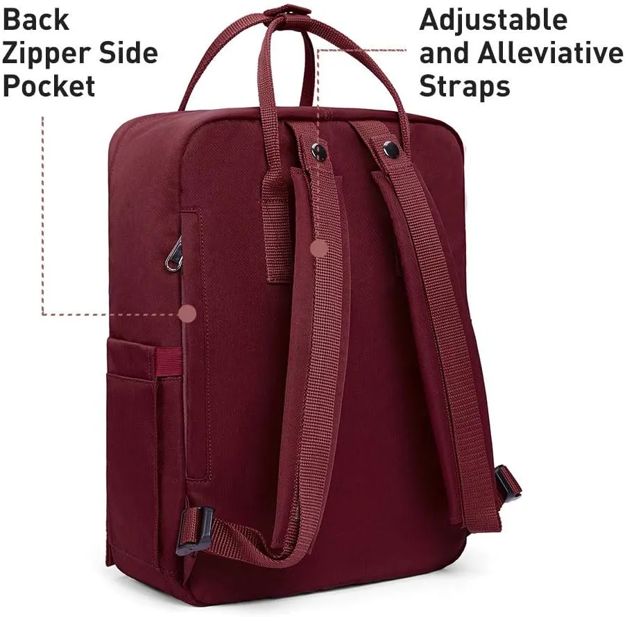 KALIDI Casual Laptop Backpack 15 Inches Classic Camping Rucksack Travel Outdoor Square Daypack College Hiking Gym Bag, Burgundy