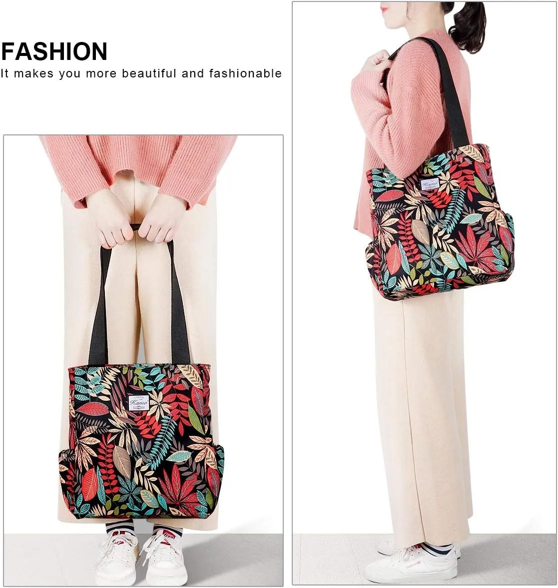 KAMO Floral Tote Bag - Waterproof Lightweight Handbags Travel Shoulder Bag for Hiking Yoga Gym Swimming Travel Beach