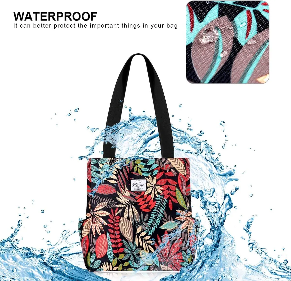 KAMO Floral Tote Bag - Waterproof Lightweight Handbags Travel Shoulder Bag for Hiking Yoga Gym Swimming Travel Beach