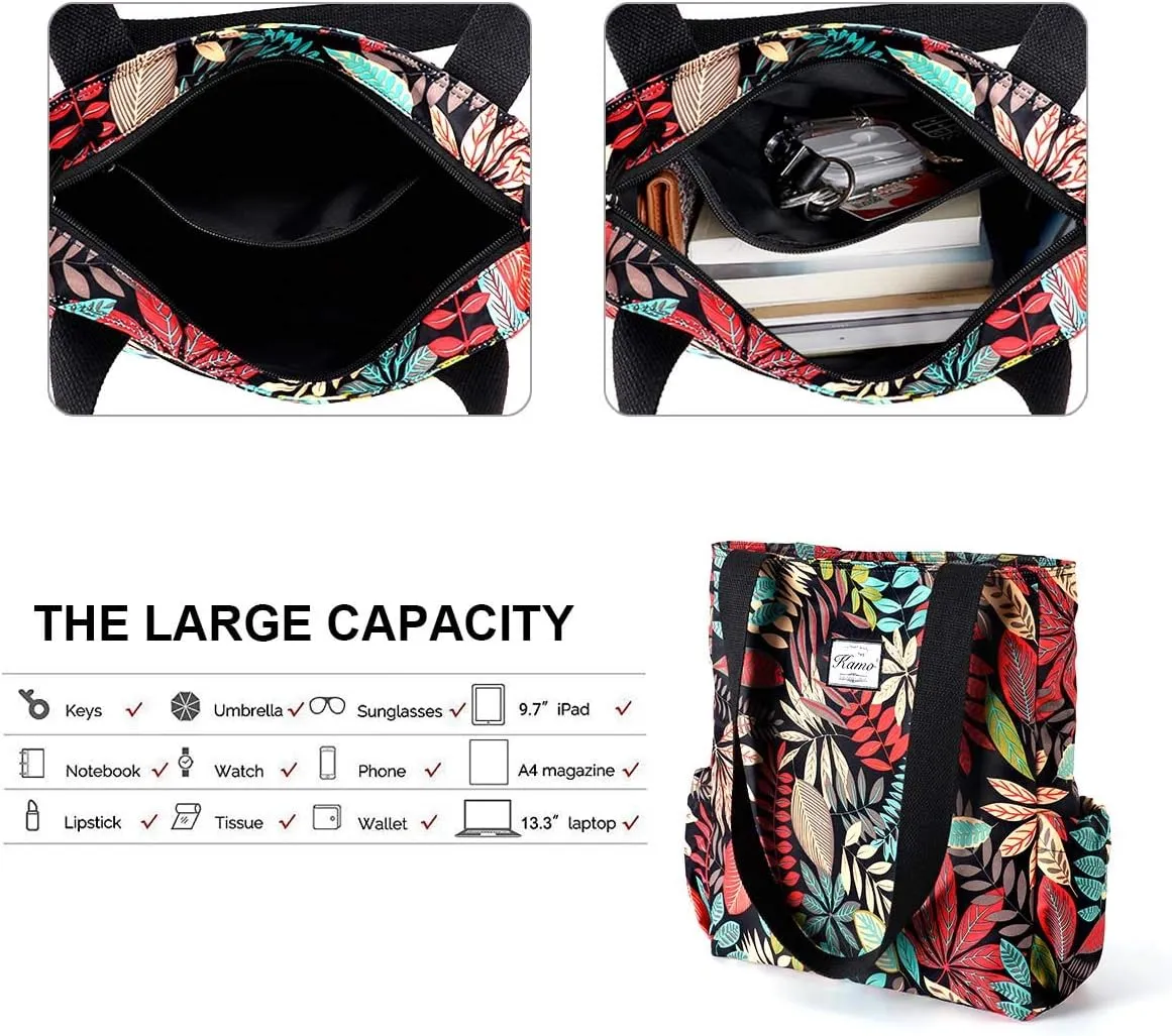 KAMO Floral Tote Bag - Waterproof Lightweight Handbags Travel Shoulder Bag for Hiking Yoga Gym Swimming Travel Beach