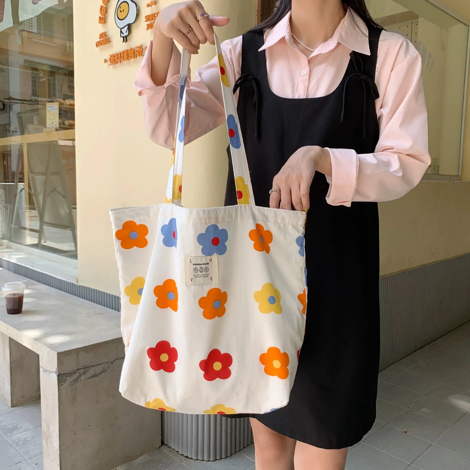 Large Capacity Floral Canvas Tote Bag